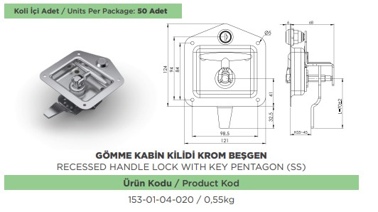 GOMME KABIN KILIDI KROM BESGEN (304 KALITE)